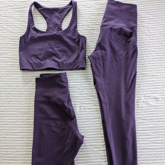 Girlfriend Collective Purple Paloma Bra Bike Shorts and Leggings Matching Set - Picture 1 of 10